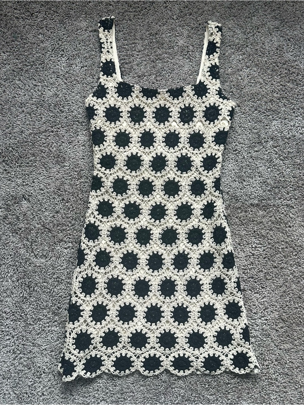 Crochet Sunburst Tank Dress - Black & Cream